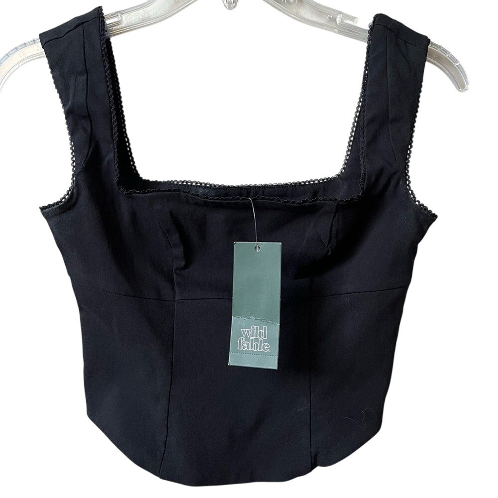 Wild Fable Cropped Square Neck Sleeveless Camisole Tank Top Womens XXS Black NWT